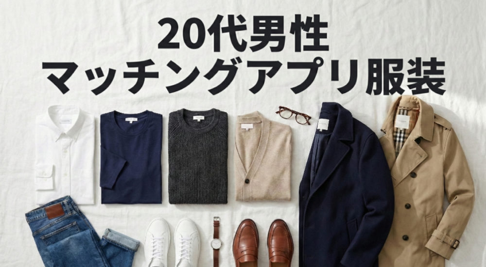 20代男性向けのマッチングアプリ用服装を紹介するブログ記事のサムネイル画像。